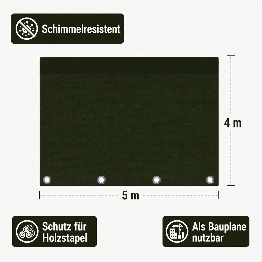 Abdeckplane 4x5m, 210g/m², 20m², grün, wasserdicht, UV-beständig