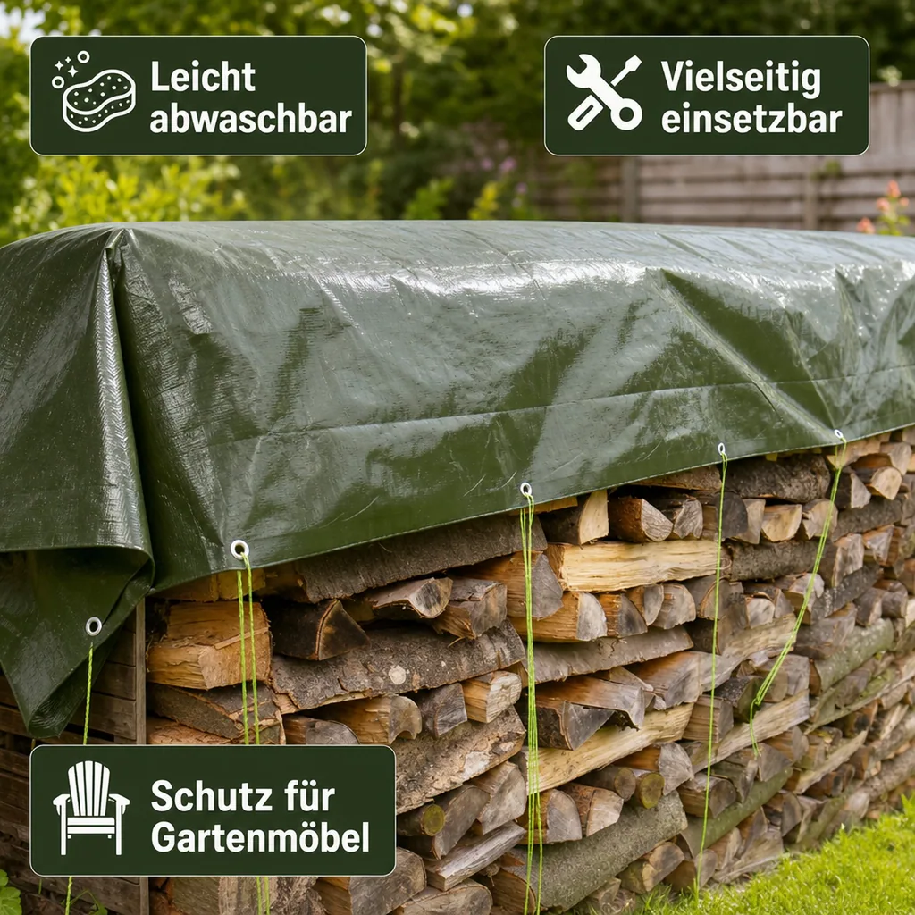 Abdeckplane 4x5m, 210g/m², 20m², grün, wasserdicht, UV-beständig