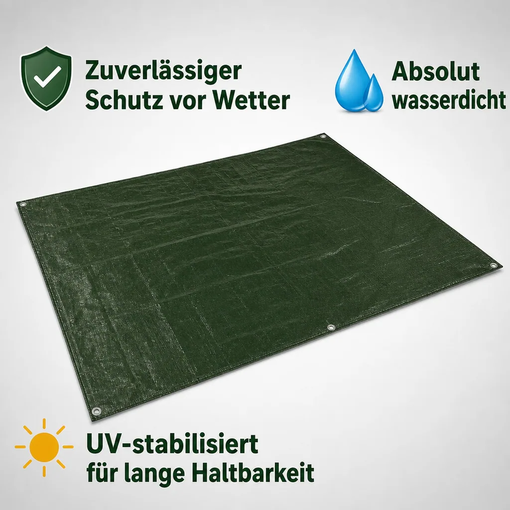 Abdeckplane 5x8m, Grün, 280g/m², (40m²), Reißfest, Wasserdicht