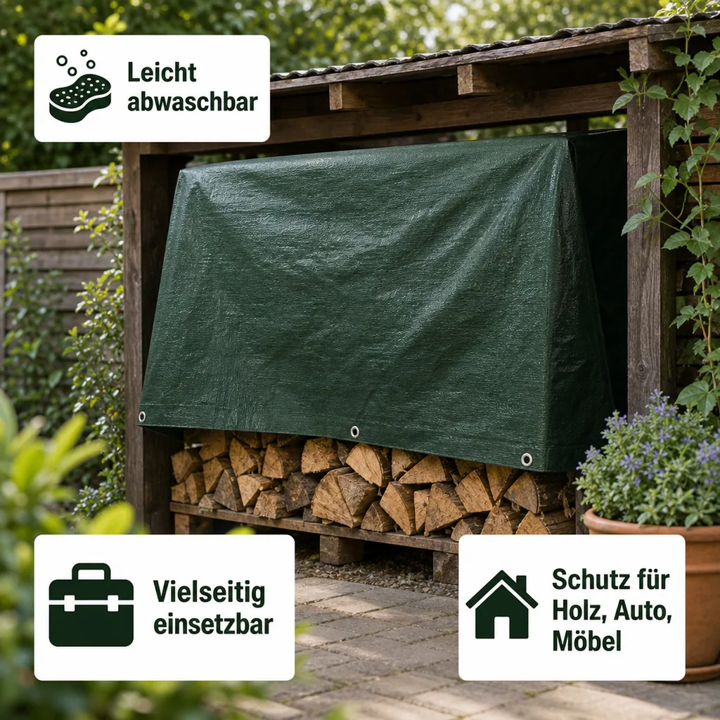 Abdeckplane 5x8m, Grün, 280g/m², (40m²), Reißfest, Wasserdicht