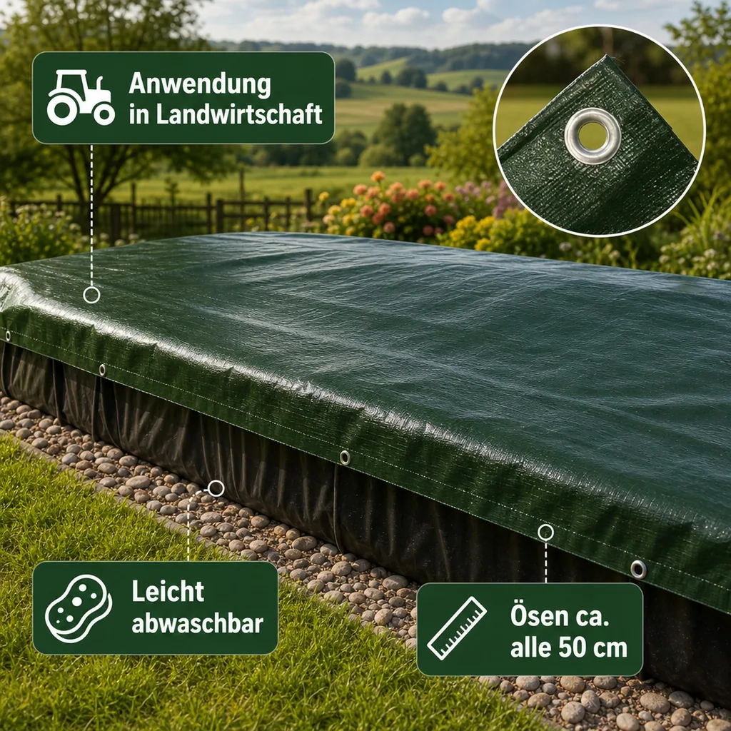 Abdeckplane, 280 g/m², grün, 6 x 12 (72m²), wasserdicht, reißfest