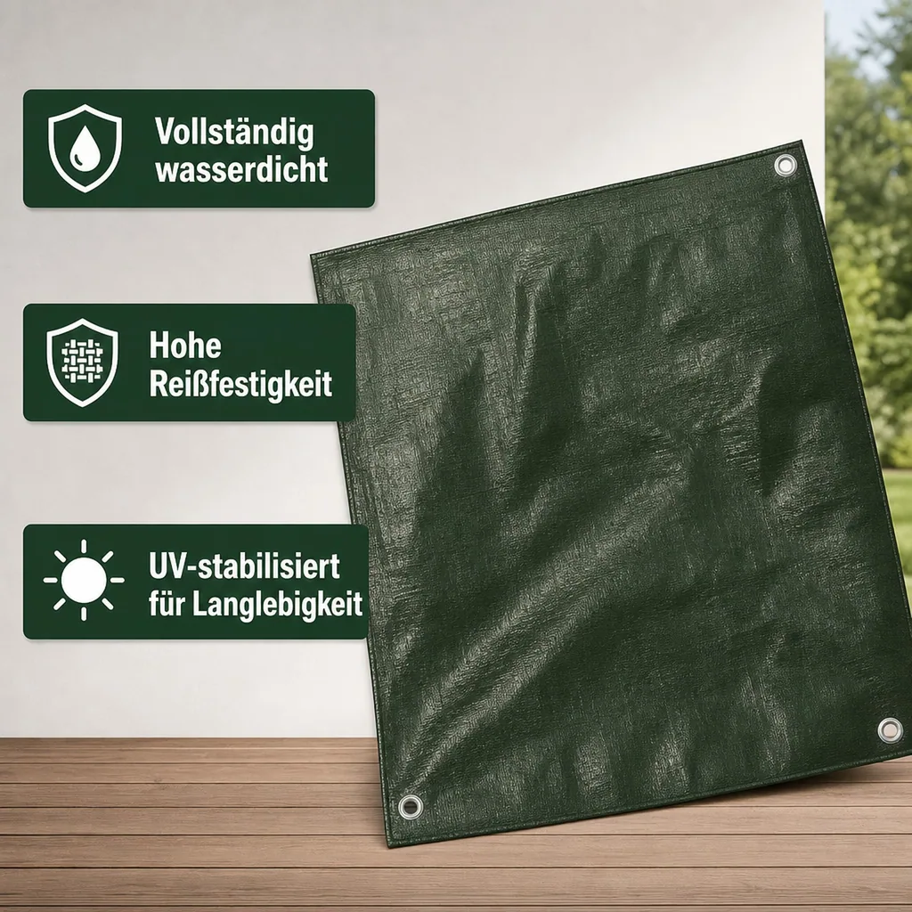 Abdeckplane, 280 g/m², grün, 6 x 12 (72m²), wasserdicht, reißfest