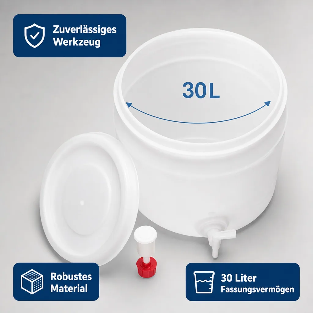 Fass kunststoff, Plastikfass mit deckel - 30L mit Gärspund and Zapfhahn