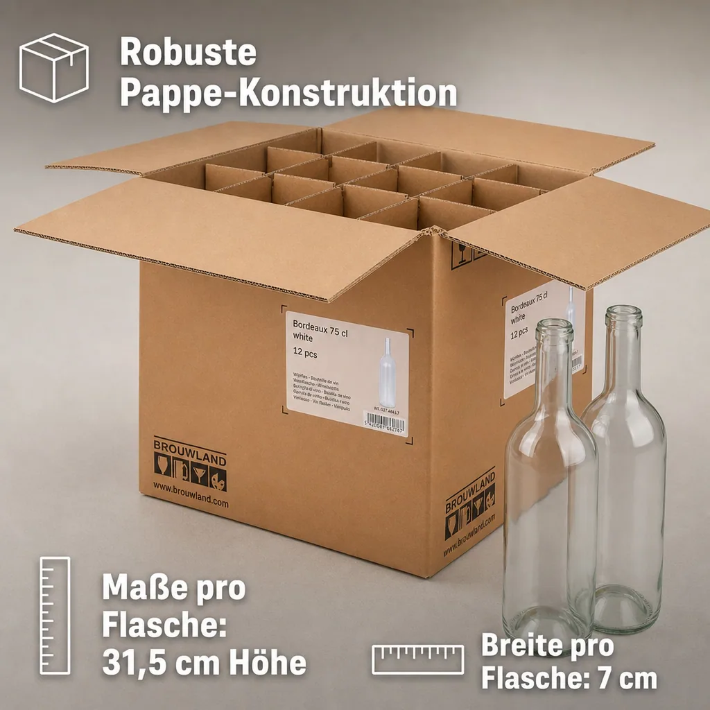 12er Weinflaschen-Karton (Bordeaux 75 cl) - Stabile Flaschenaufbewahrung, Farbe: weiss
