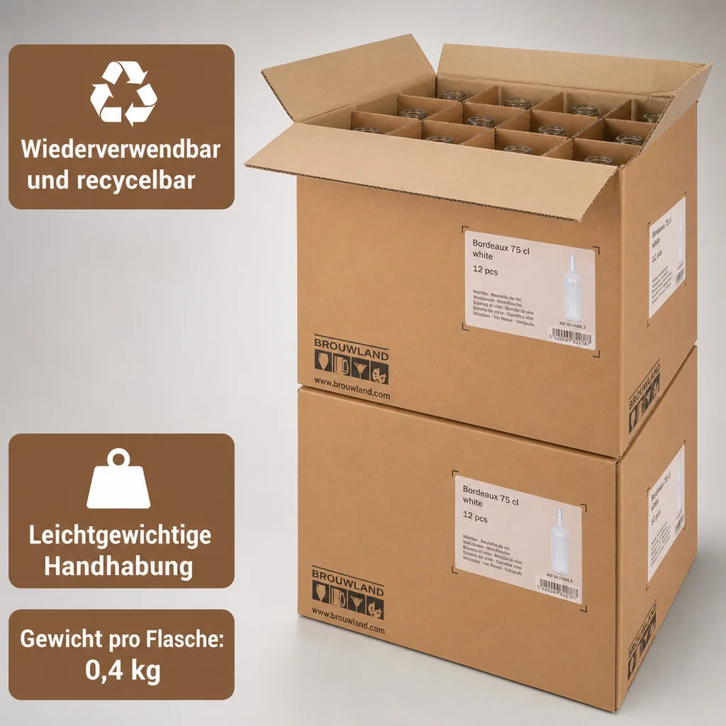 12er Weinflaschen-Karton (Bordeaux 75 cl) - Stabile Flaschenaufbewahrung, Farbe: weiss