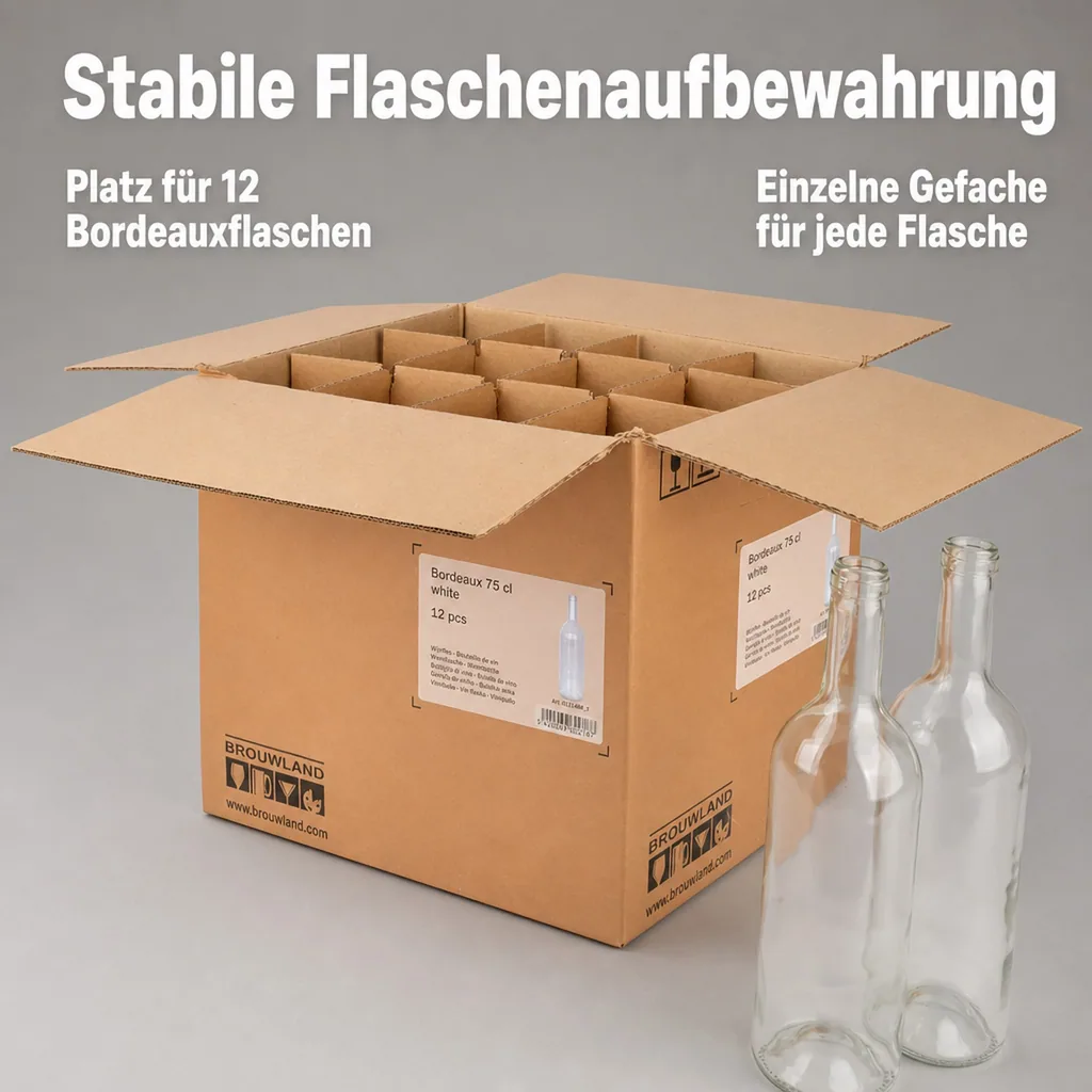 12er Weinflaschen-Karton (Bordeaux 75 cl) - Stabile Flaschenaufbewahrung, Farbe: weiss