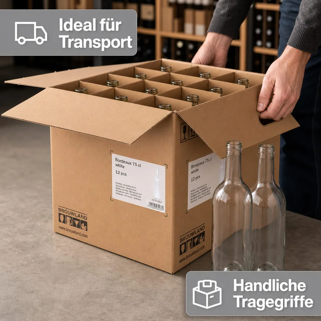 12er Weinflaschen-Karton (Bordeaux 75 cl) - Stabile & umweltfreundliche Flaschenaufbewahrung, Farbe: weiss