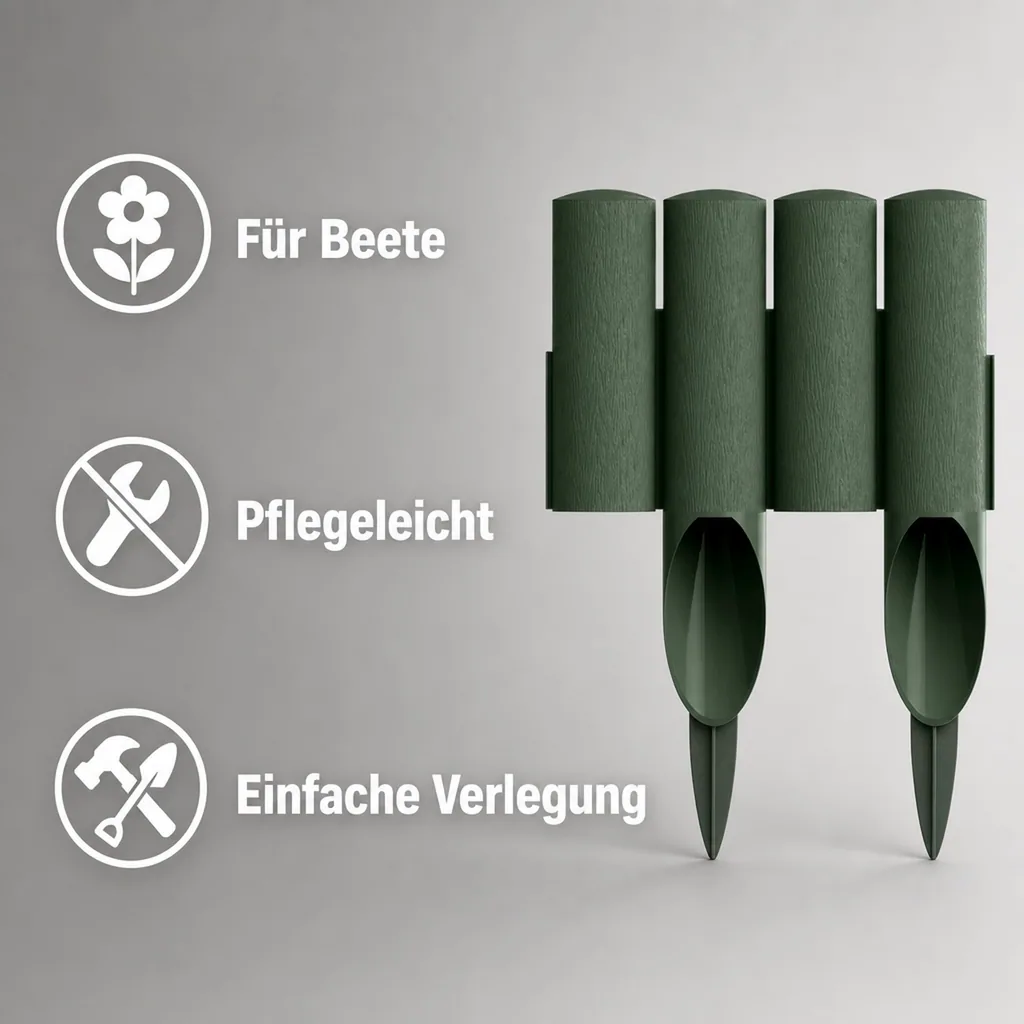 Gartenpallisade aus Kunststoff grun 230cm x 25.5cm | Rasenkanten | Beeteinfassung | Beetumrandung | Beetbegrenzungen