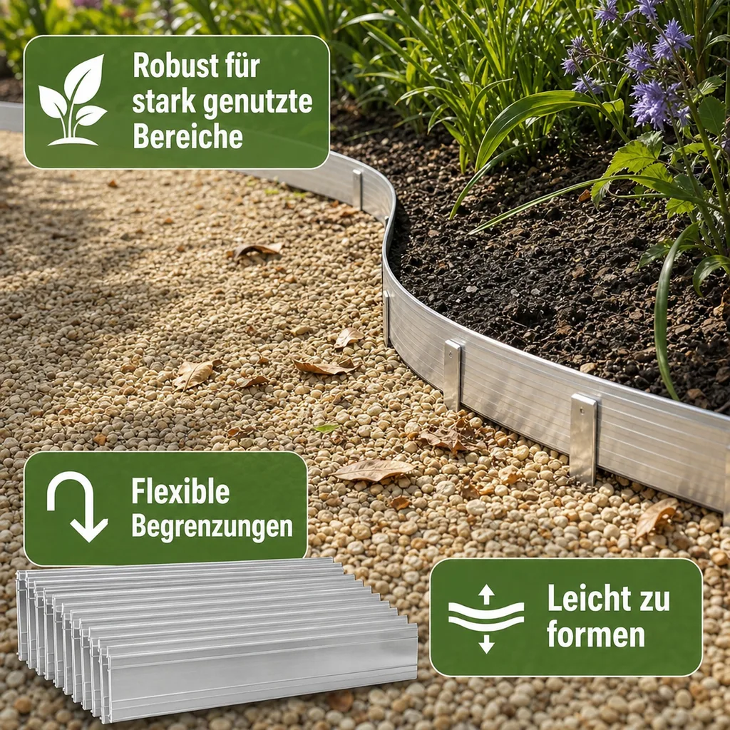 10er Set Ultra Starke Alu Rasenkanten 10cm x 1m (10m lang) | Beeteinfassung | Beetumrandung | Beetbegrenzungen, Color-GS: ohne Farbe