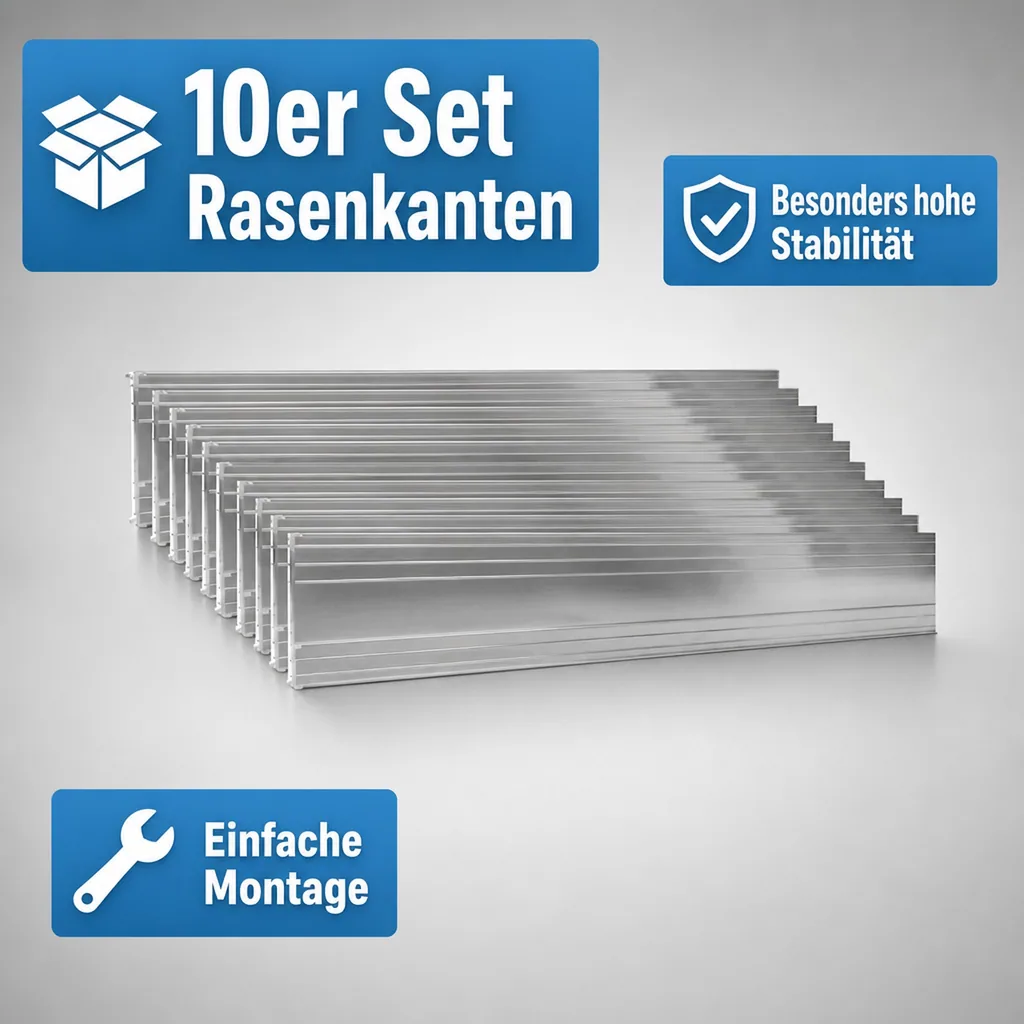10er Set Ultra Starke Alu Rasenkanten 10cm x 1m (10m lang) | Beeteinfassung | Beetumrandung | Beetbegrenzungen, Color-GS: ohne Farbe
