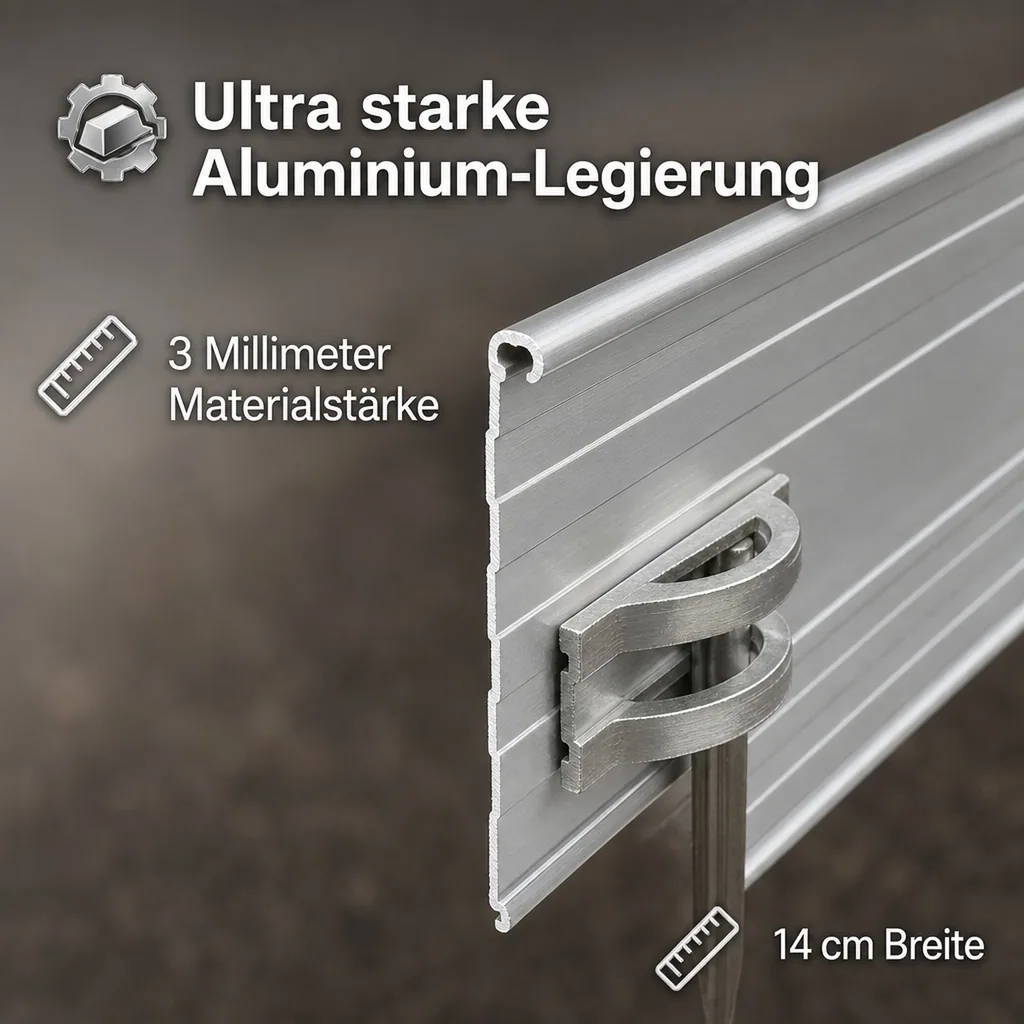 10er Set Ultra Starke Alu Rasenkanten 14cm x 1m (10m lang) | Beeteinfassung | Beetumrandung | Beetbegrenzungen, Color-GS: ohne Farbe