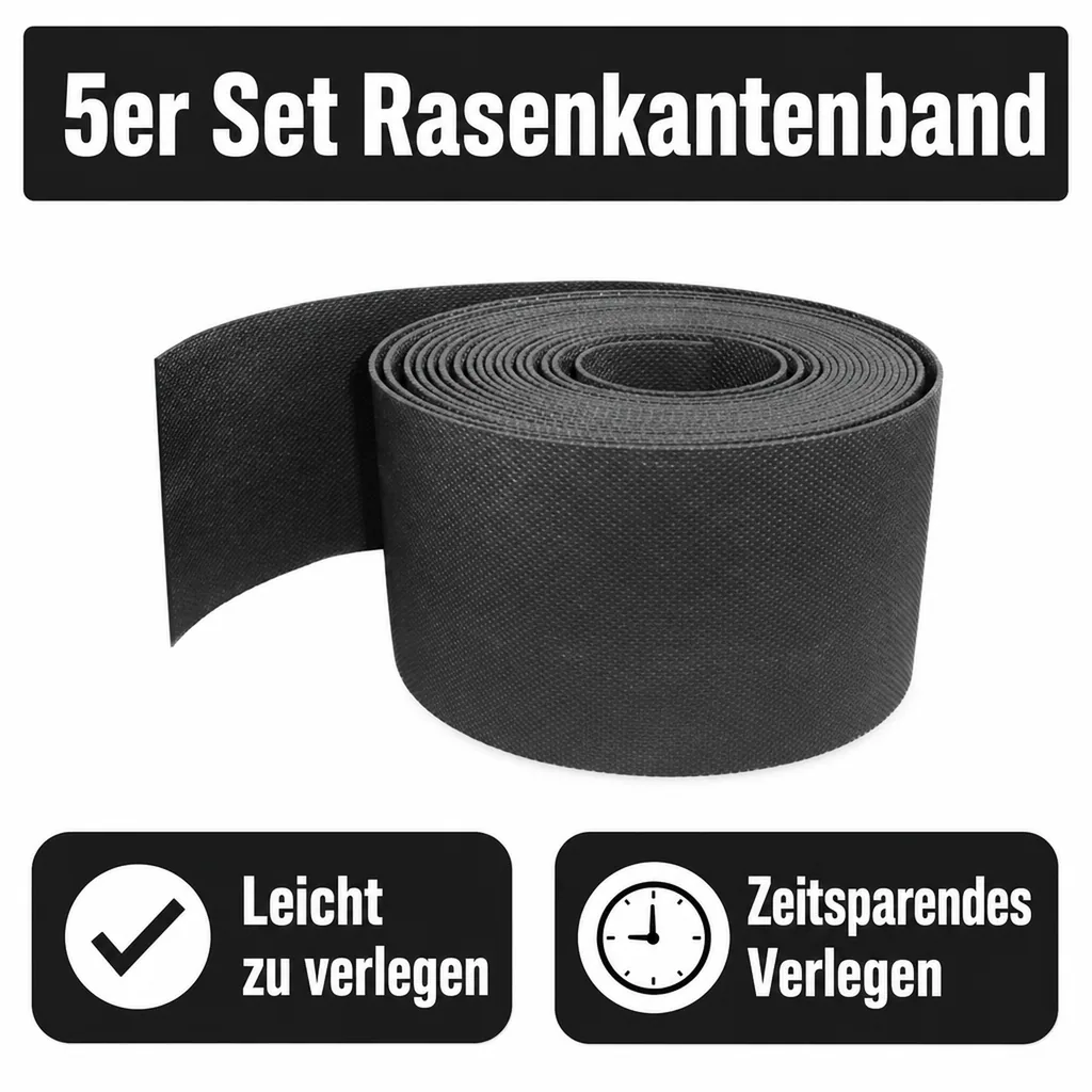 5er Set Rasenkantenband aus Kunststoff 10cm hoch 30m lang | Rasenkanten | Beeteinfassung | Beetumrandung | Beetbegrenzungen