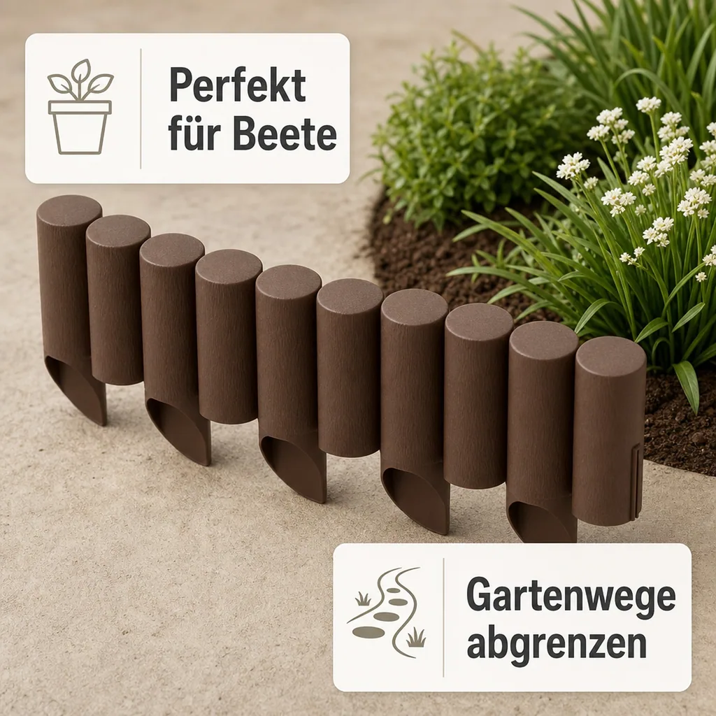 Palisaden aus Kunststoff braun 230cm x 25.5 cm | Rasenkanten | Beeteinfassung | Beetumrandung | Beetbegrenzungen