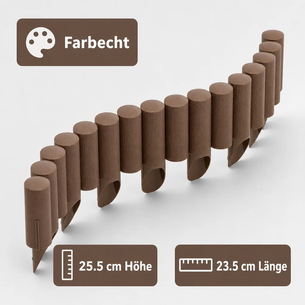 Palisaden aus Kunststoff braun 230cm x 25.5 cm | Rasenkanten | Beeteinfassung | Beetumrandung | Beetbegrenzungen