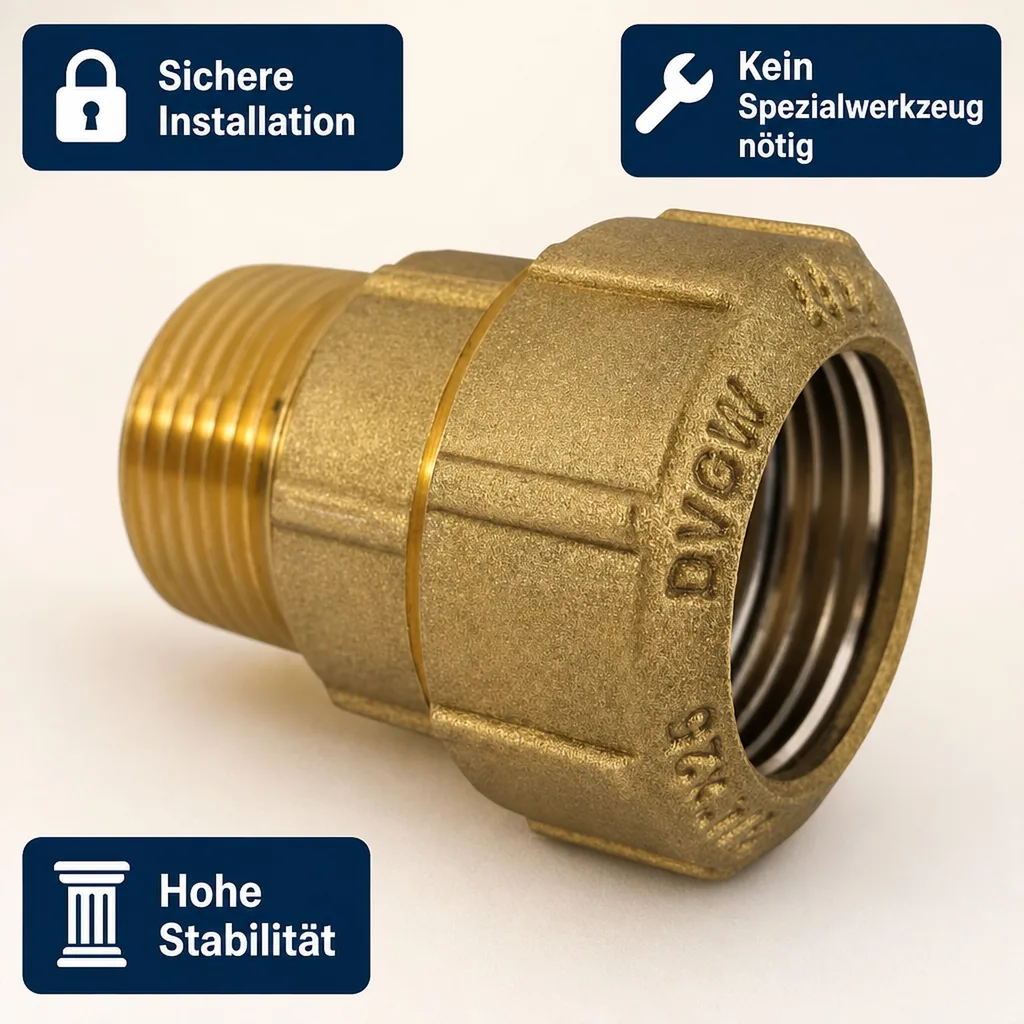 PE Rohr Verschraubung 40mm, Messing, Kupplung AG 1 1/4", Trinkwassergeeignet