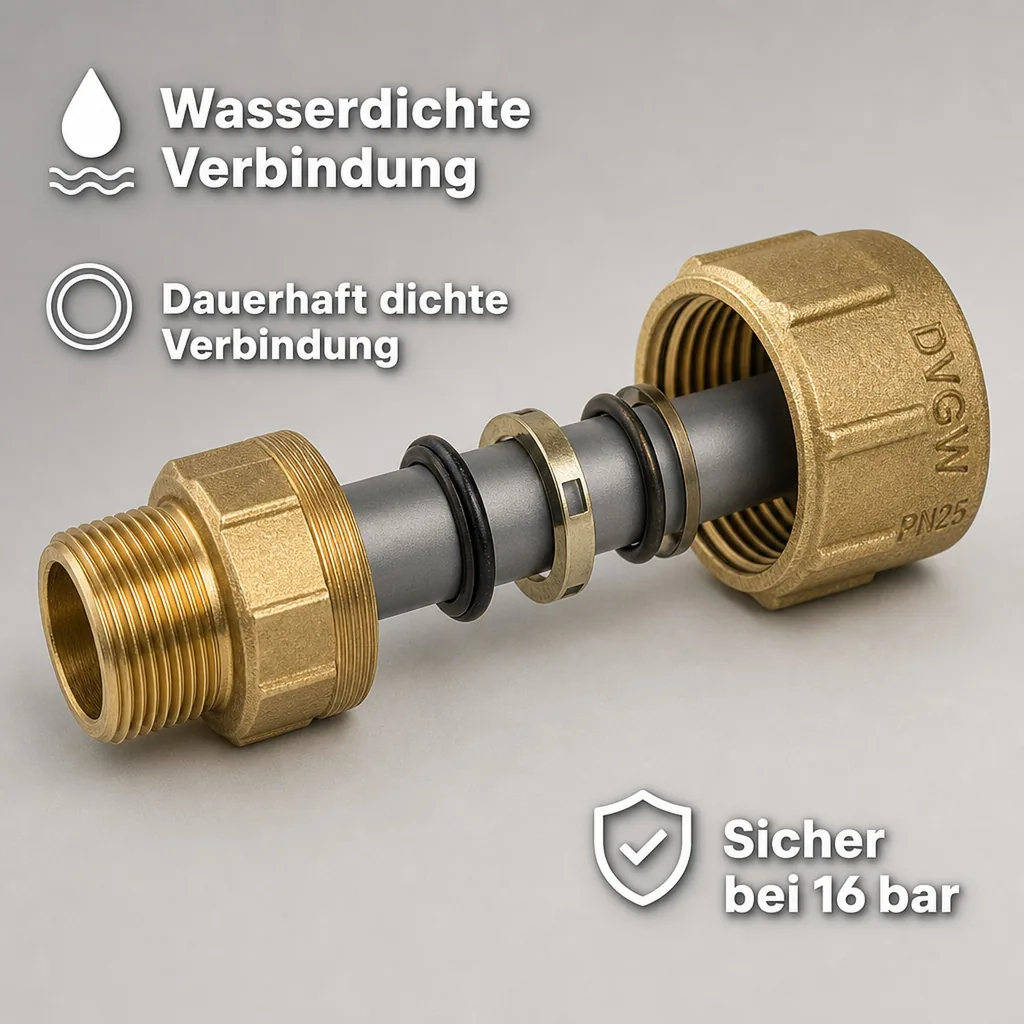 PE Rohr Verschraubung 32mm, Messing Kupplung, PE Rohr Verbinder