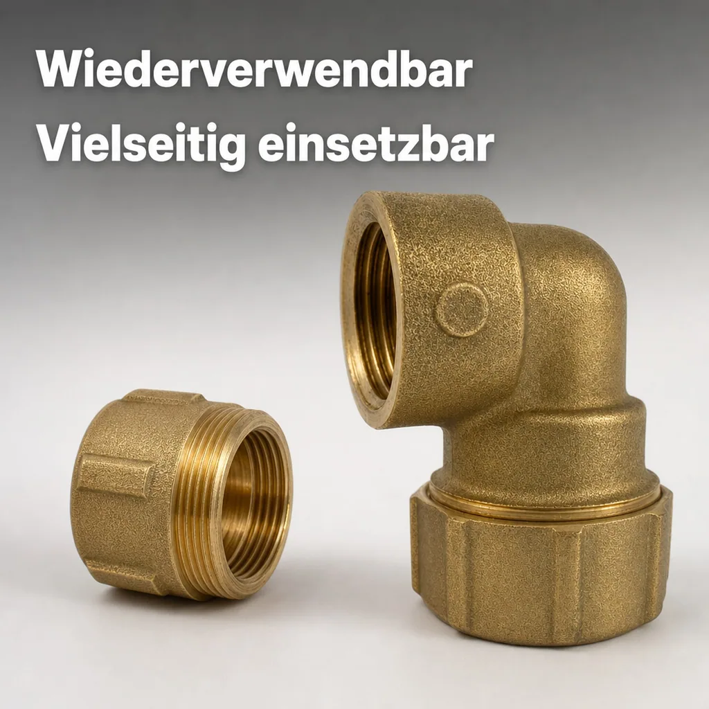 Messing PE Rohr Verschraubung, 90° Winkel, IG 20x1/2"