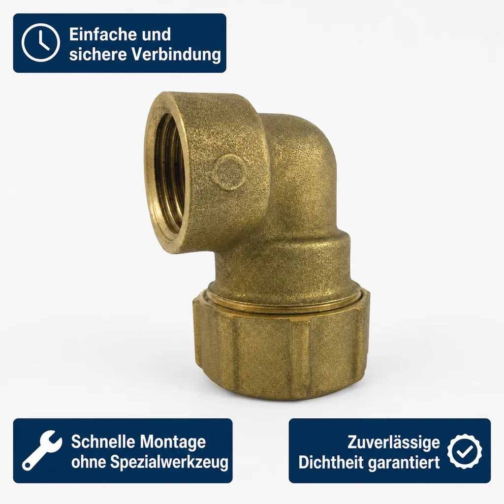 PE Rohr Verschraubung 32mm, Messing, 90° Winkel, IG 32x1, Trinkwasser
