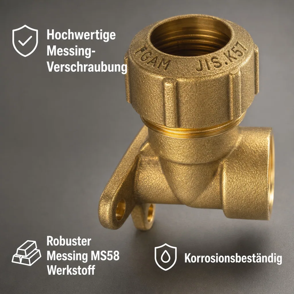 PE Rohr Verschraubung Messing, 90° Wandhalterung, IG 32x1"