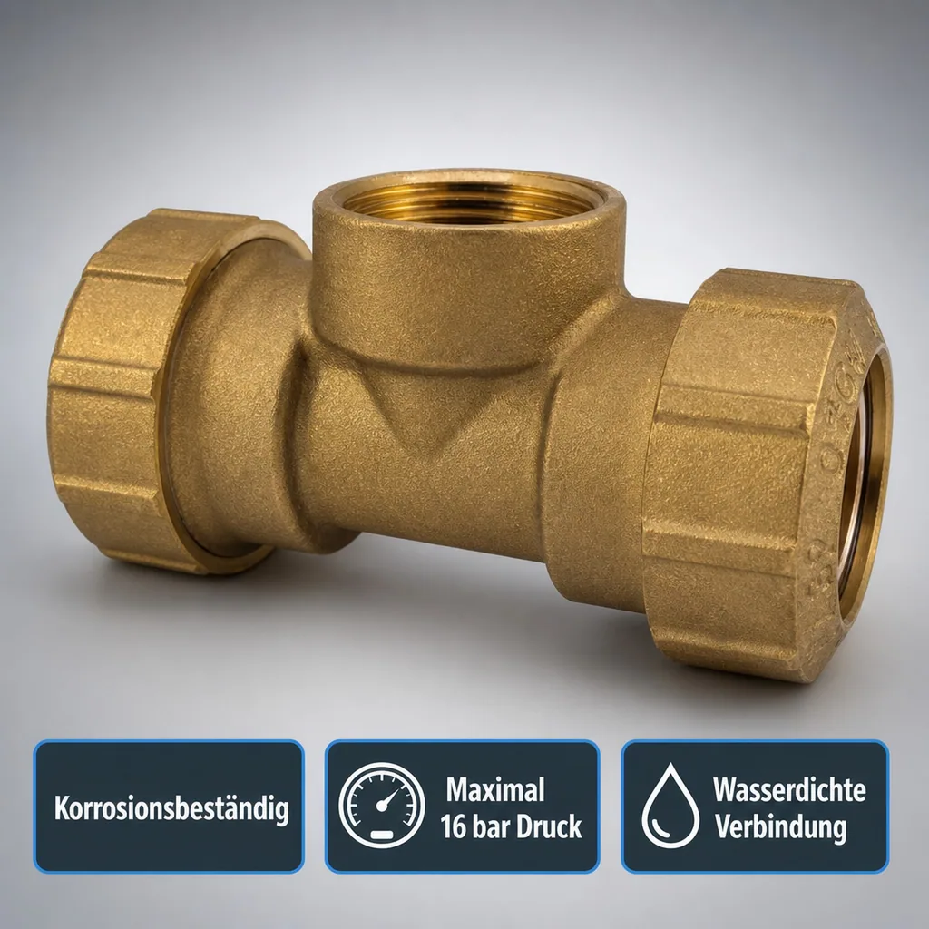 PE Rohr Verschraubung 25mm, Messing T-Stück, Klemmverbinder