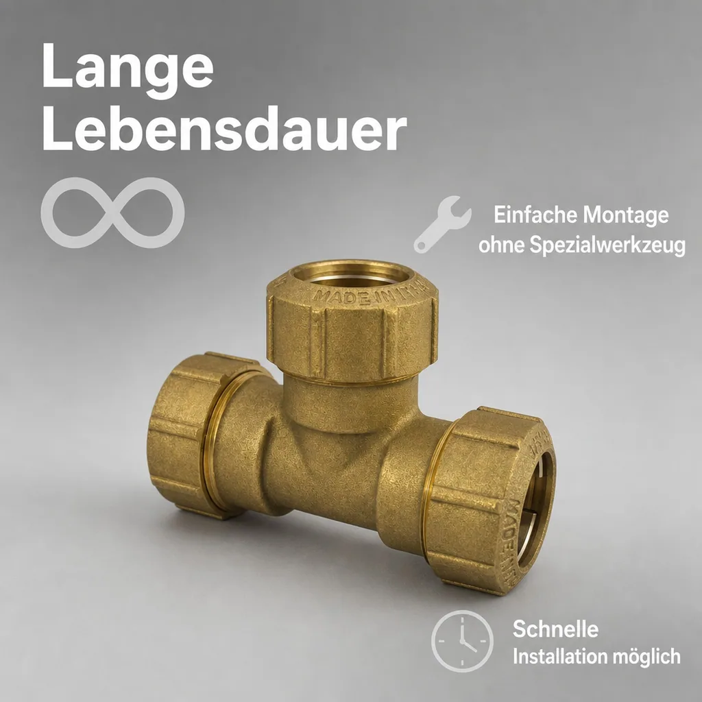 PE Rohr Verschraubung 32mm, Messing T-Stück, Trinkwasser Verschraubung