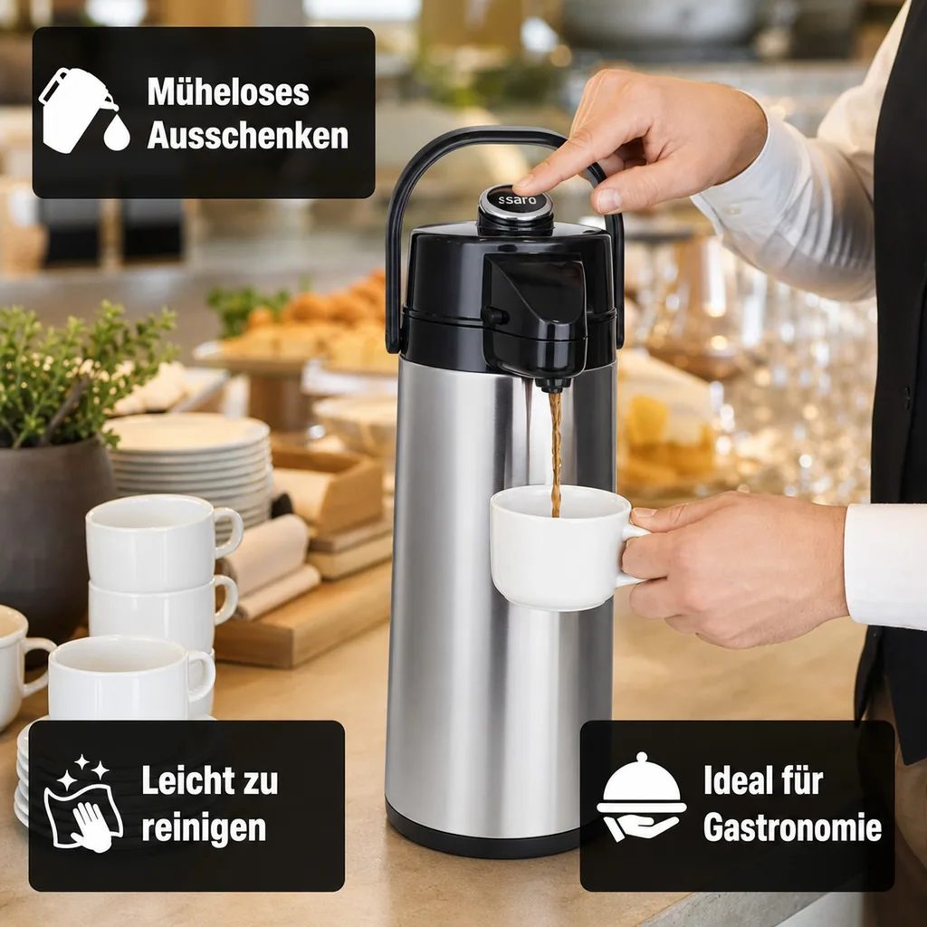 Thermoskanne, Pumpkanne, Isolierkanne - 2,2L, Stilvolle Erfrischung für heiße und kalte Getränke