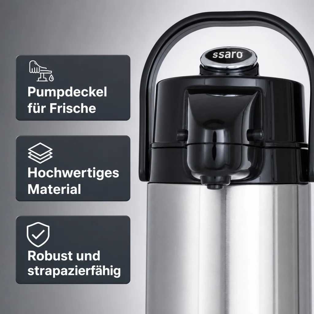 Thermoskanne, Pumpkanne, Isolierkanne - 2,2L, Stilvolle Erfrischung für heiße und kalte Getränke