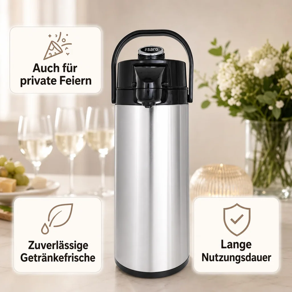 Thermoskanne, Pumpkanne, Isolierkanne - 2,2L, Stilvolle Erfrischung für heiße und kalte Getränke