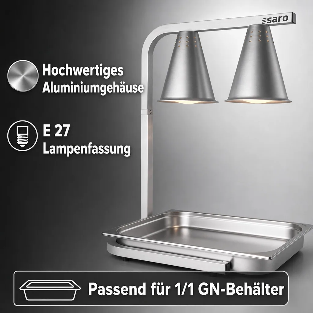 Buffetwärmer Tosca mit Wärmelampe | 2 Infrarot-Lampen | Höhenverstellbar | Für 1/1 GN-Behälter