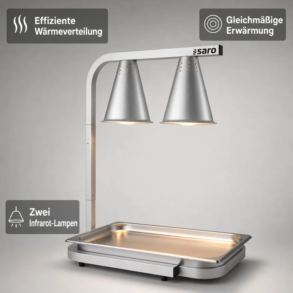 Buffetwärmer Tosca mit Wärmelampe | 2 Infrarot-Lampen | Höhenverstellbar | Für 1/1 GN-Behälter