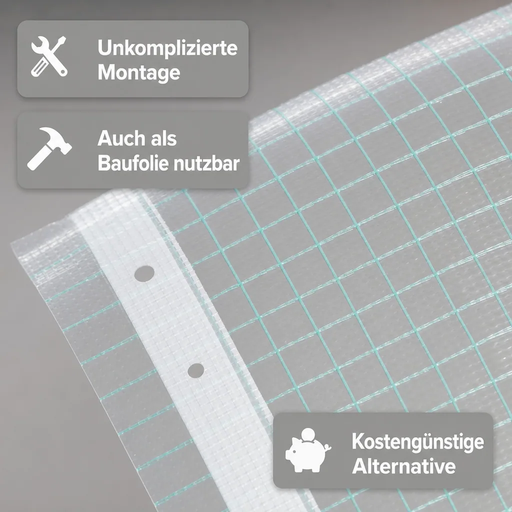Gitterfolie, Gewächshausfolie, 2 Breite x 5 Meter, Nagelrand, transparente Folie