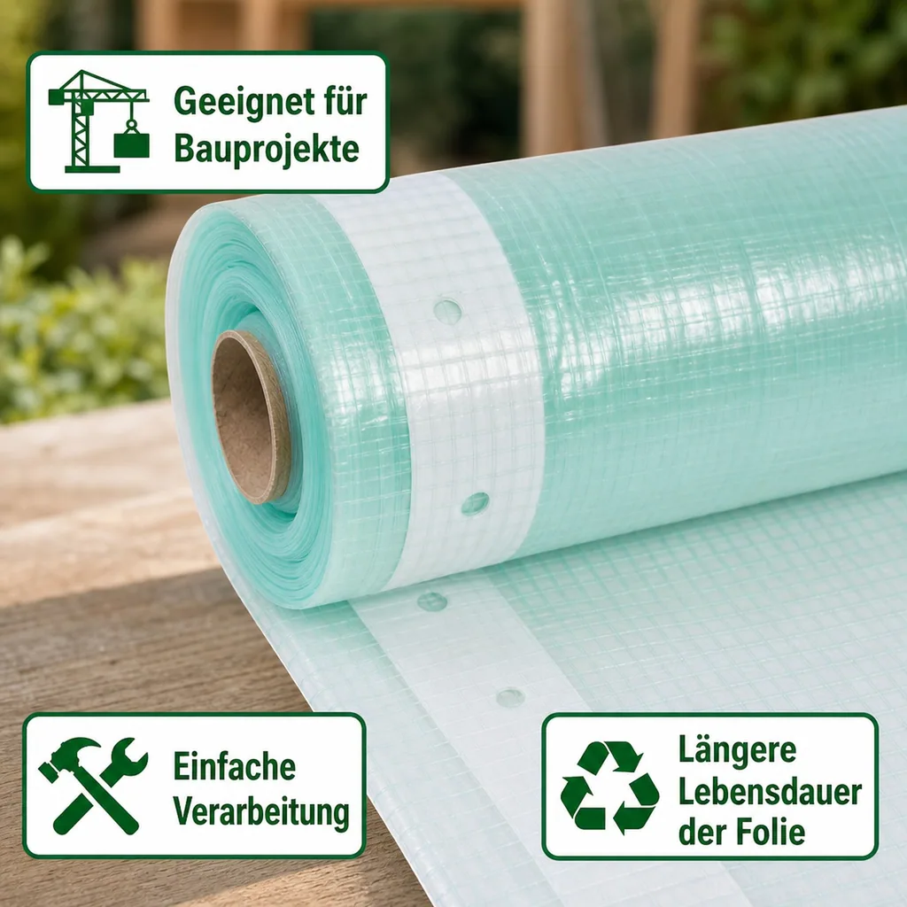Gitterfolie 2x2m, Gewächshausfolie mit Nagelrand, reißfest & UV-stabil