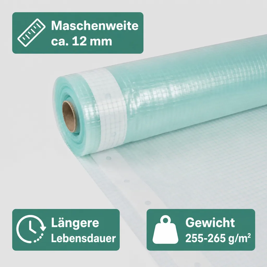 Gitterfolie, Gewächshausfolie, 2 Breite x 12 Meter, Nagelrand, reißfest