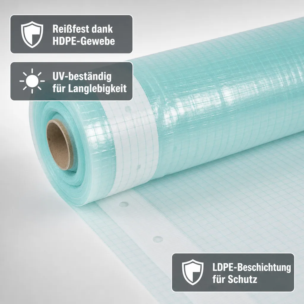 Gitterfolie, Gewächshausfolie, Baufolie, 2 Breite x 14 Meter