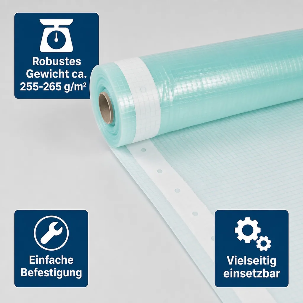 Gitterfolie, Gewächshausfolie, Baufolie, 2 Breite x 14 Meter
