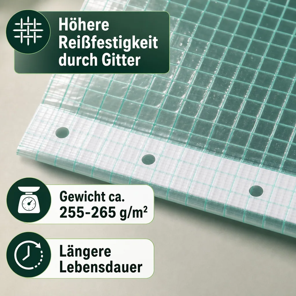 Gitterfolie, Gewächshausfolie, Baufolie 2 Breite x 16 Meter, mit Nagelrand