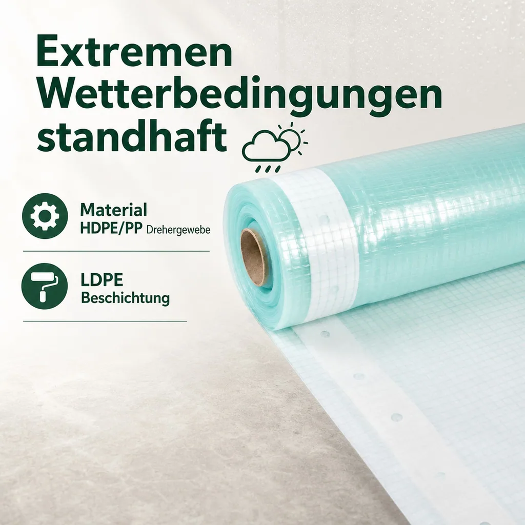 Gitterfolie, Gewächshausfolie, Baufolie 2 Breite x 16 Meter, mit Nagelrand