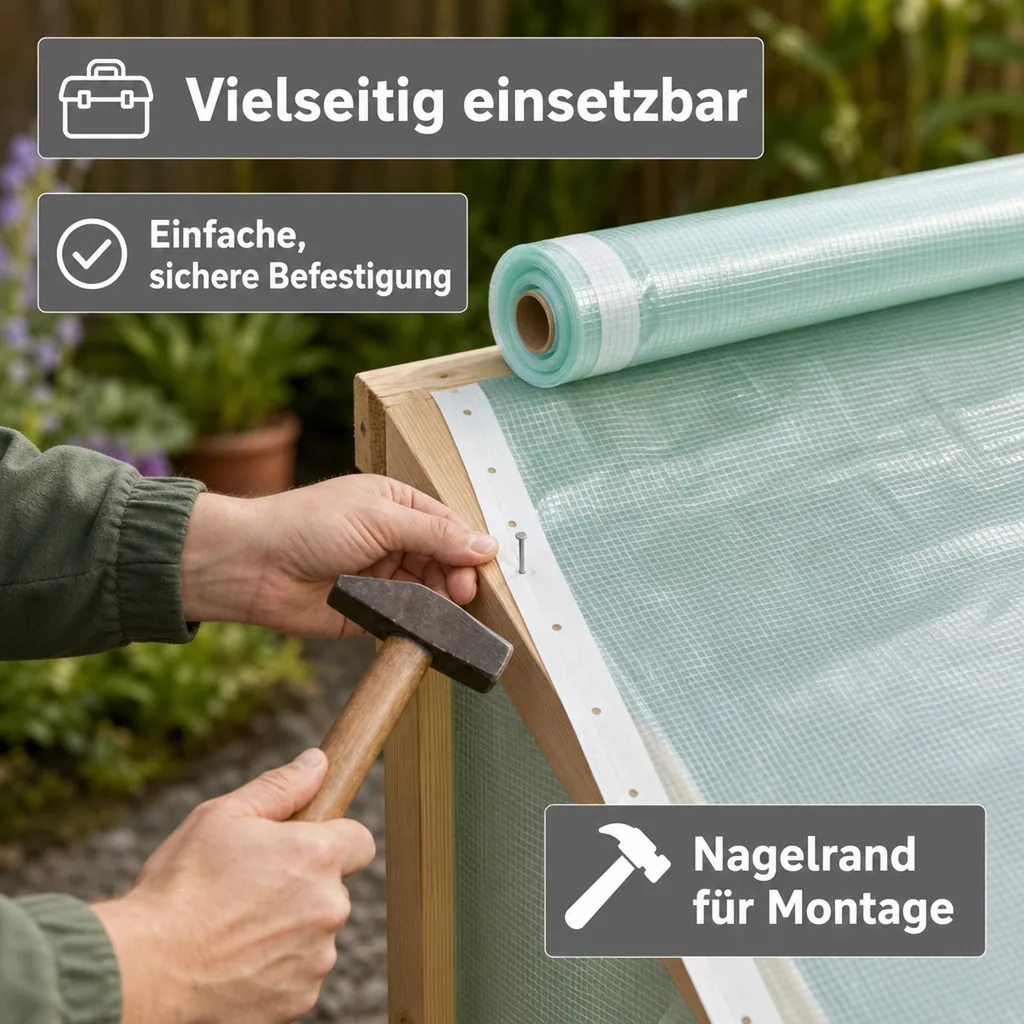 Gitterfolie, Gewächshausfolie, Nagelrand, 2 Breite x 20 Meter, UV-stabil
