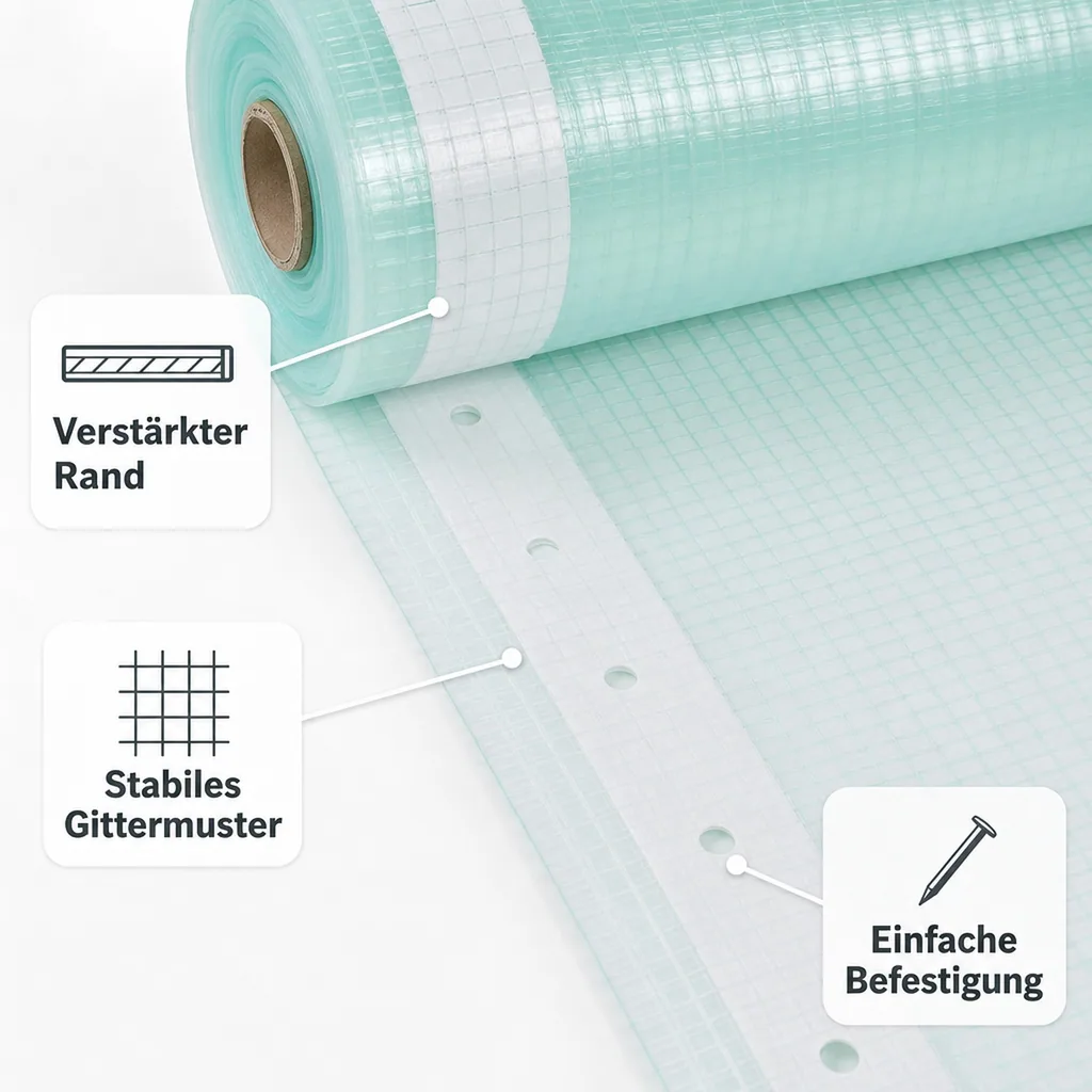 Gitterfolie mit Nagelrand, Gewächshausfolie, Baufolie