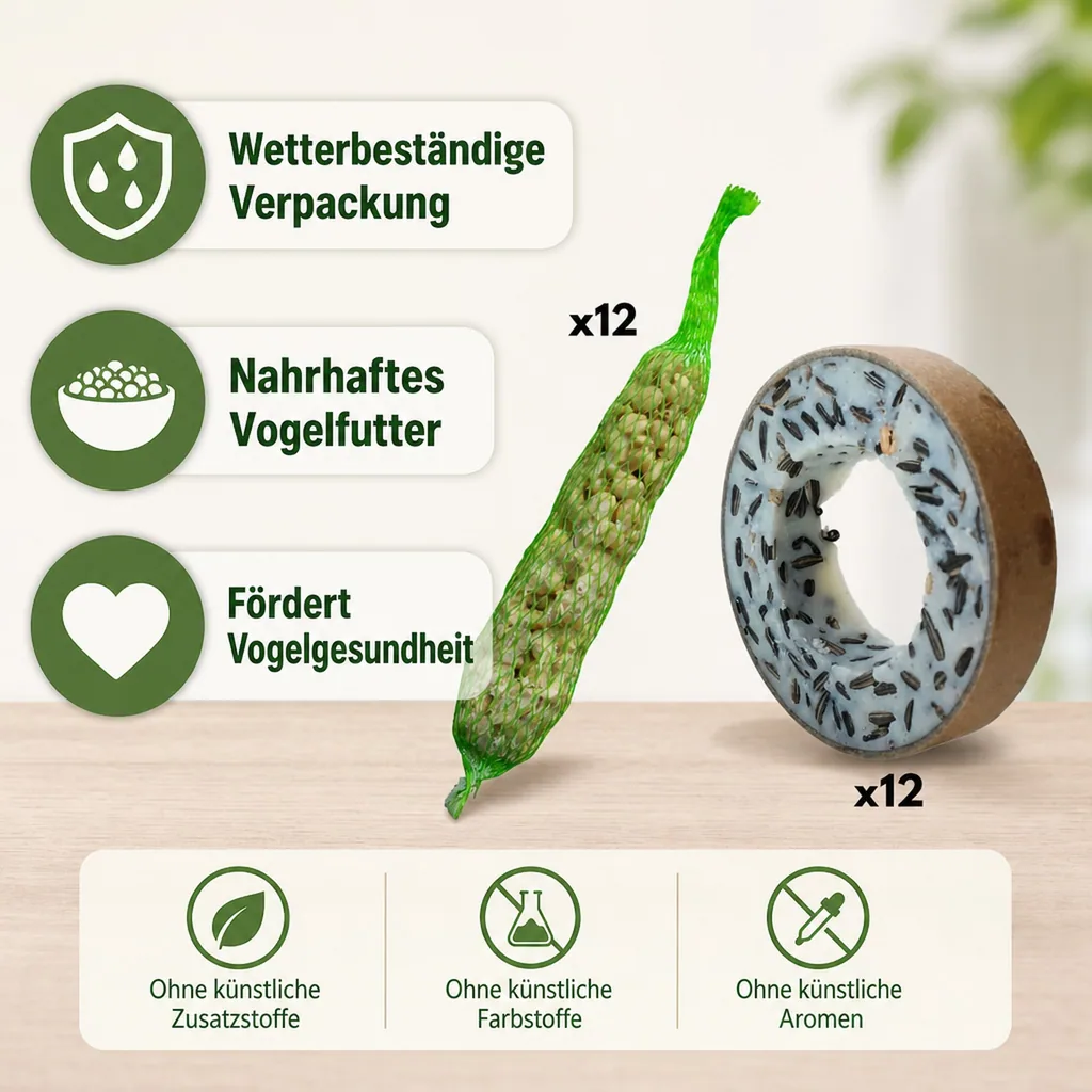 Vogelfutterringe, 12 Meisenringe, 12 Erdnuss-Sticks, Wildvogelfutter