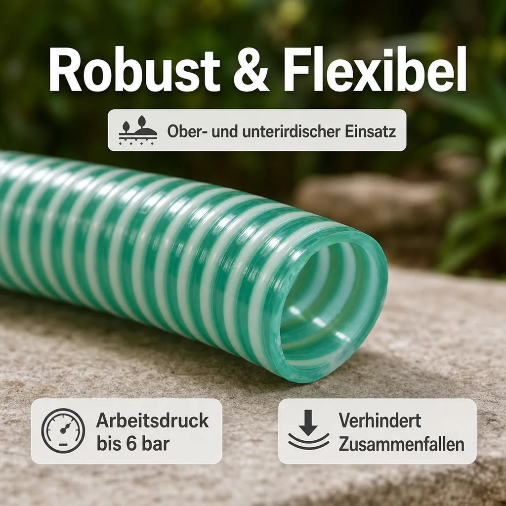 Druckschlauch 25mm, Saug Druckschlauch, 2 Meter, Poolschlauch, Teichschlauch