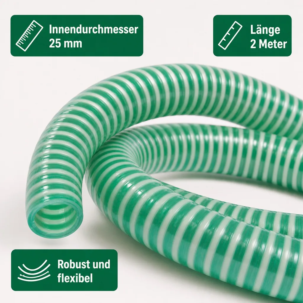Druckschlauch 25mm, Saug Druckschlauch, 2 Meter, Poolschlauch, Teichschlauch