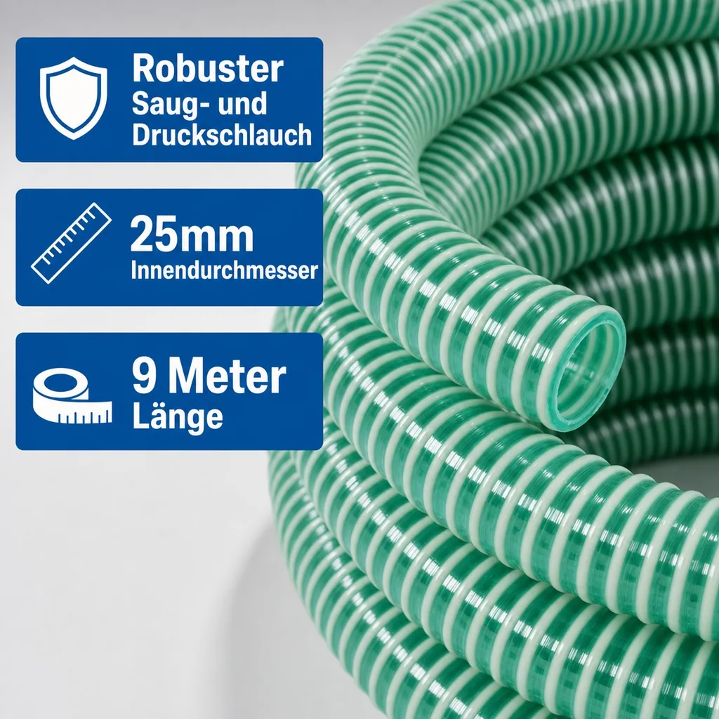 Druckschlauch 25mm, Saug- und Druckschlauch, 9 Meter, Pool, Teich, Industrie