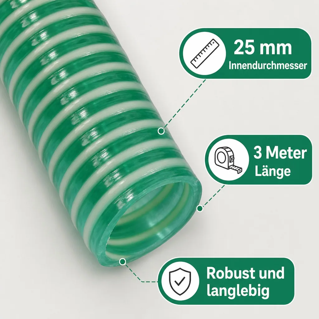 Druckschlauch 25mm, Saug Druckschlauch, 3 Meter, Pool, Teich, Industrie