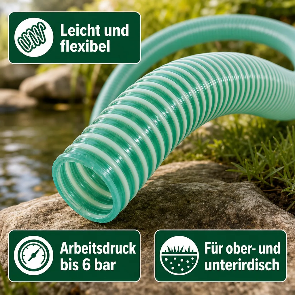 Druckschlauch 25mm, Saug Druckschlauch, 5 Meter, Pool, Teich, Bewässerung