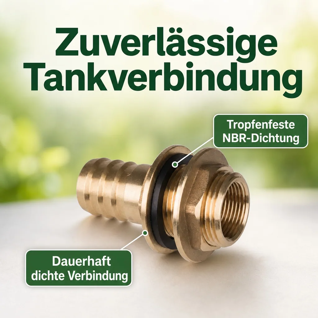 Regentonne Durchführung, Tank Durchführung 1/4 Zoll, 25mm Schlauchanschluss
