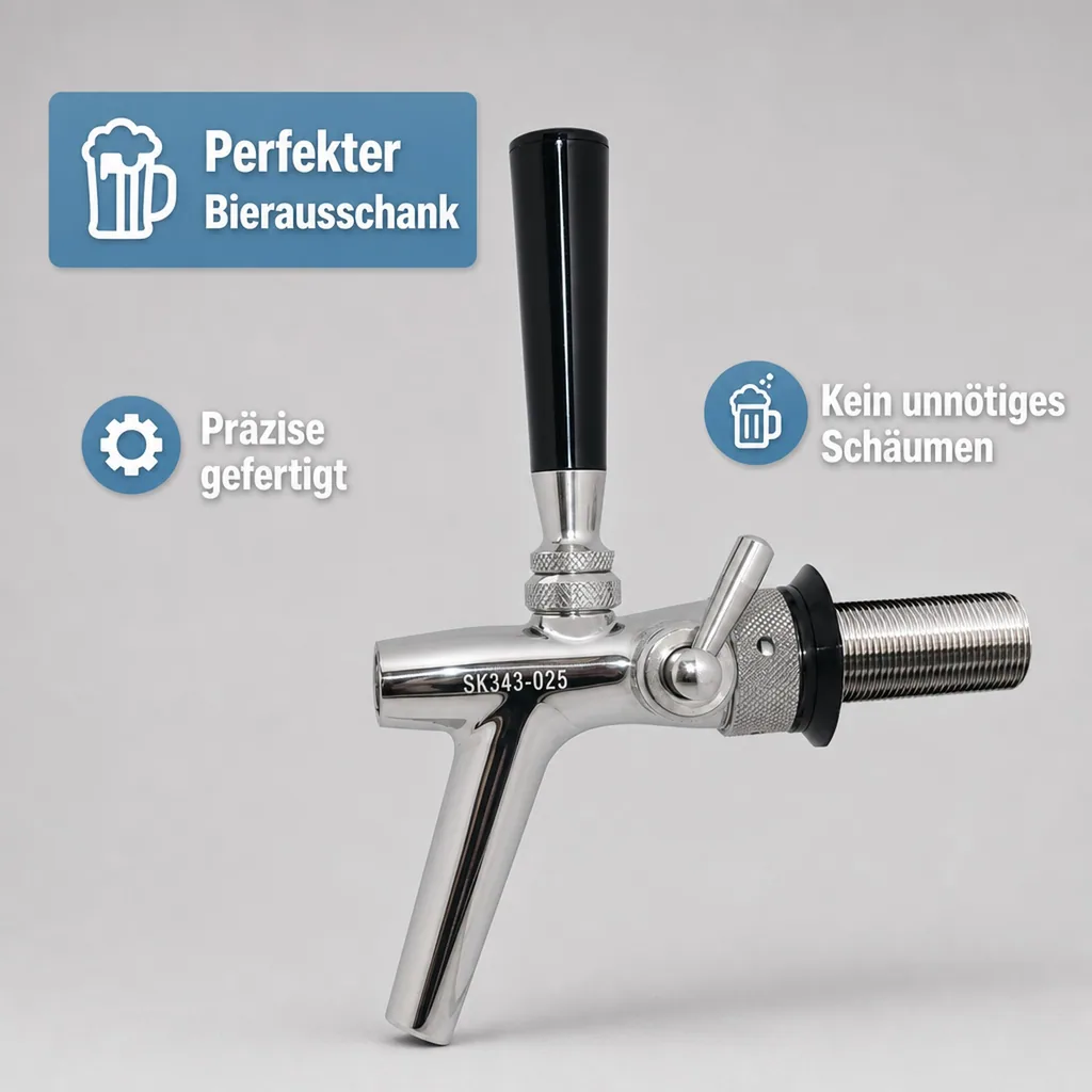 Zapfhahn, Kompensatorhahn, Bierzapfhahn, Schankhahn aus Chromnickelstahl, Modell - P3500, Poliert, Gewindelänge: 35 mm