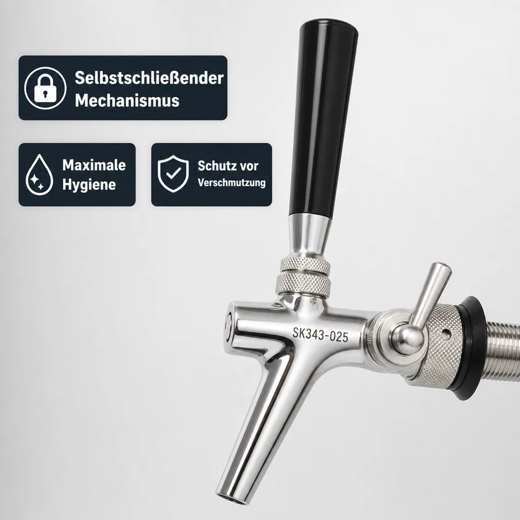 Zapfhahn, Kompensatorhahn, Bierzapfhahn, Schankhahn aus Chromnickelstahl, Modell - P3500, Poliert, Gewindelänge: 35 mm
