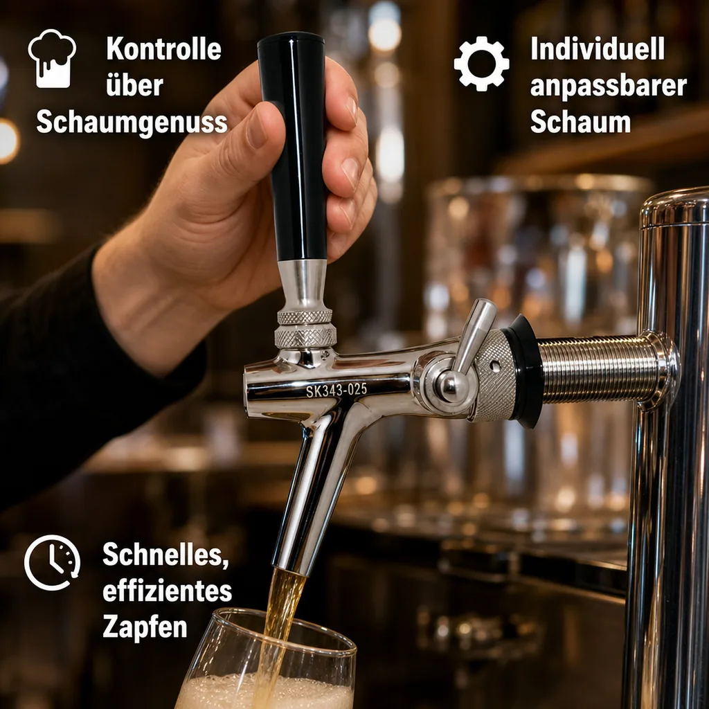 Zapfhahn, Kompensatorhahn, Bierzapfhahn, Schankhahn aus Chromnickelstahl, Modell - P3500, Poliert, Gewindelänge: 35 mm