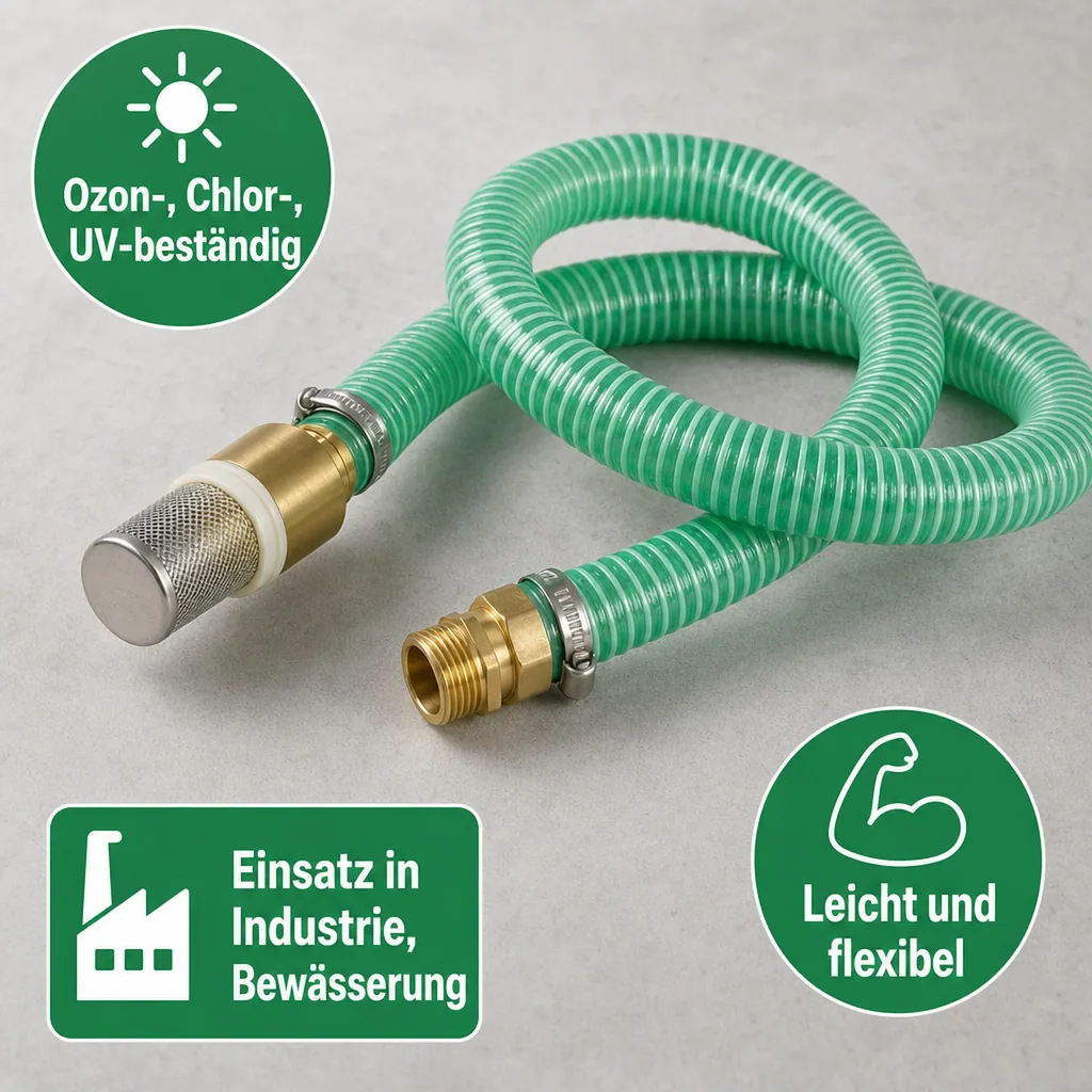 1"/25mm Saug- + Druckschlauch mit Saugkorb, Rückschlagventil + 1" AG Doppelnippel 10m